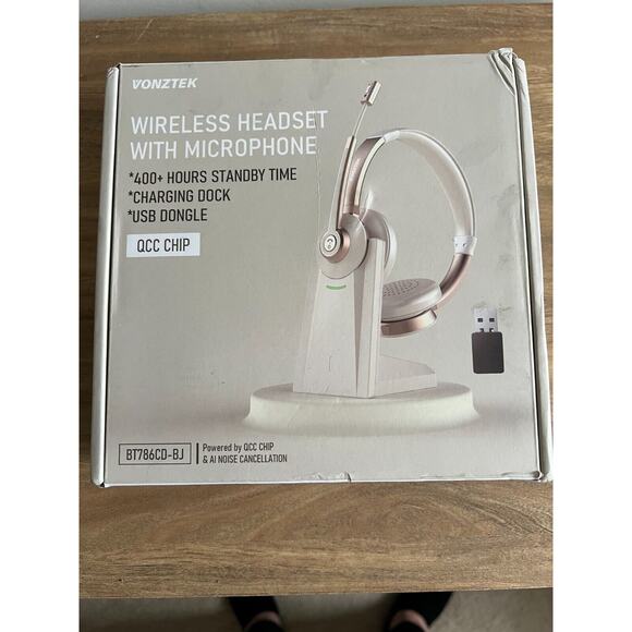 Vonztek Wireless Bluetooth Headset With Mic, Noise Canceling, Charging Dock